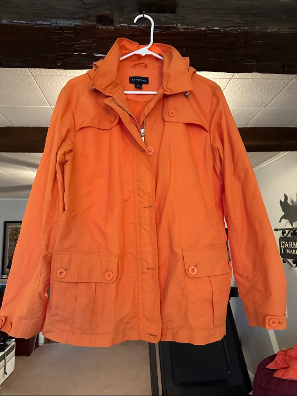 Lands' End Women's Bright Orange Hooded Utility Jacket